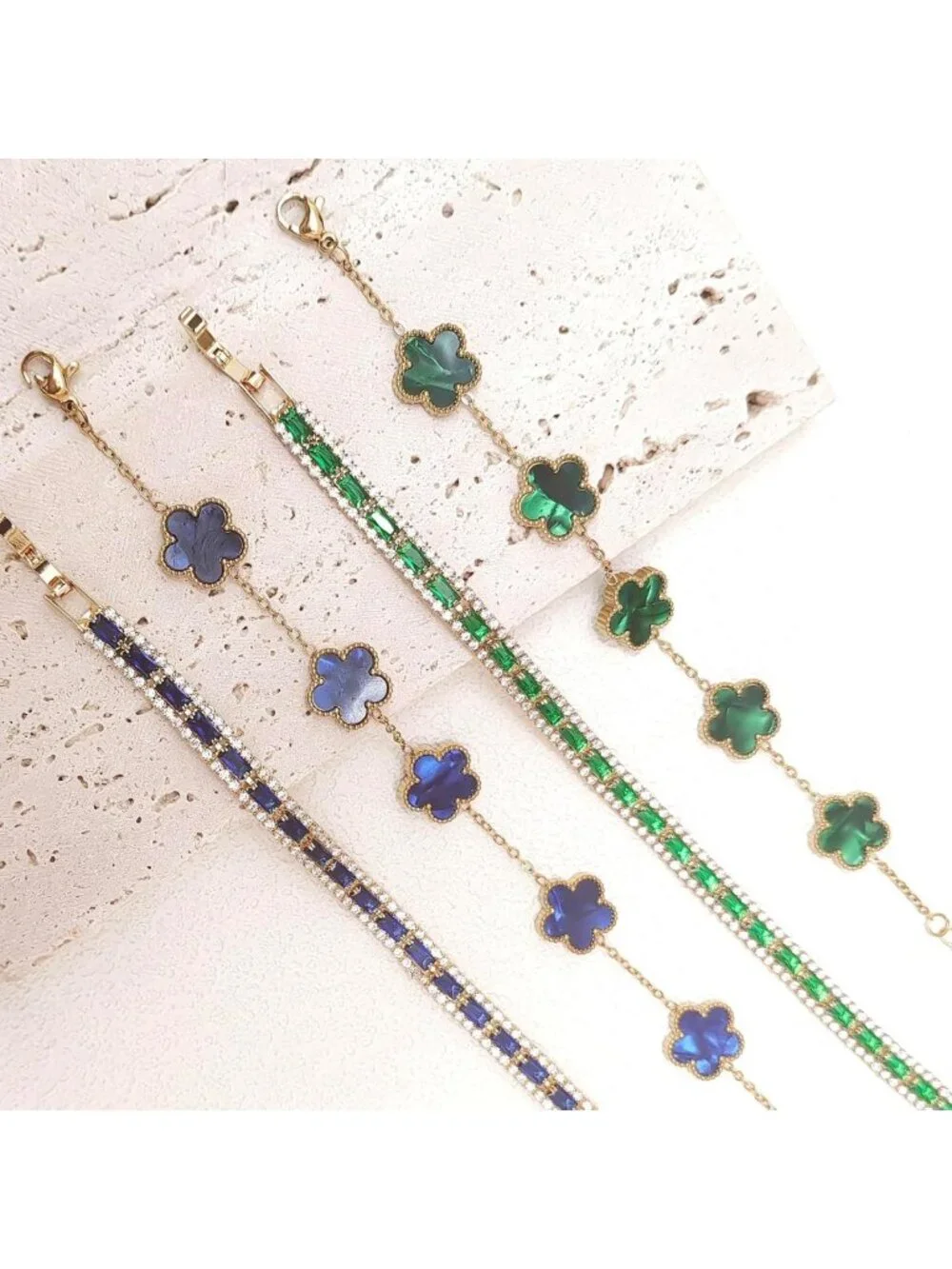 Multicolored CZ Tennis & Flower Bracelet Set - 2Pcs Women's Stacked Jewelry